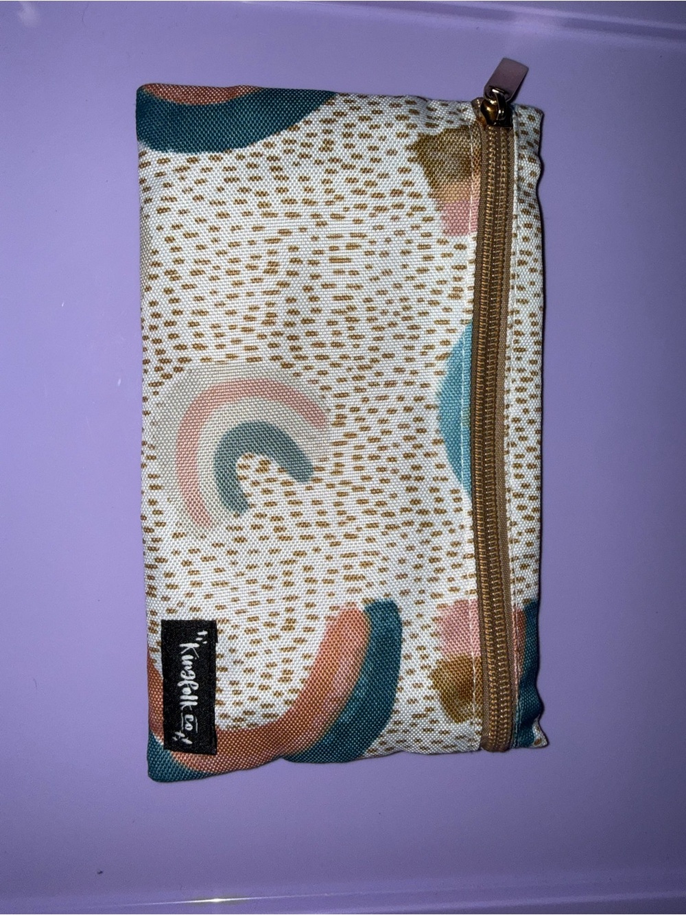 Kingfolk Zip Pouch in Cream with Teal & Rust Rainbow Print